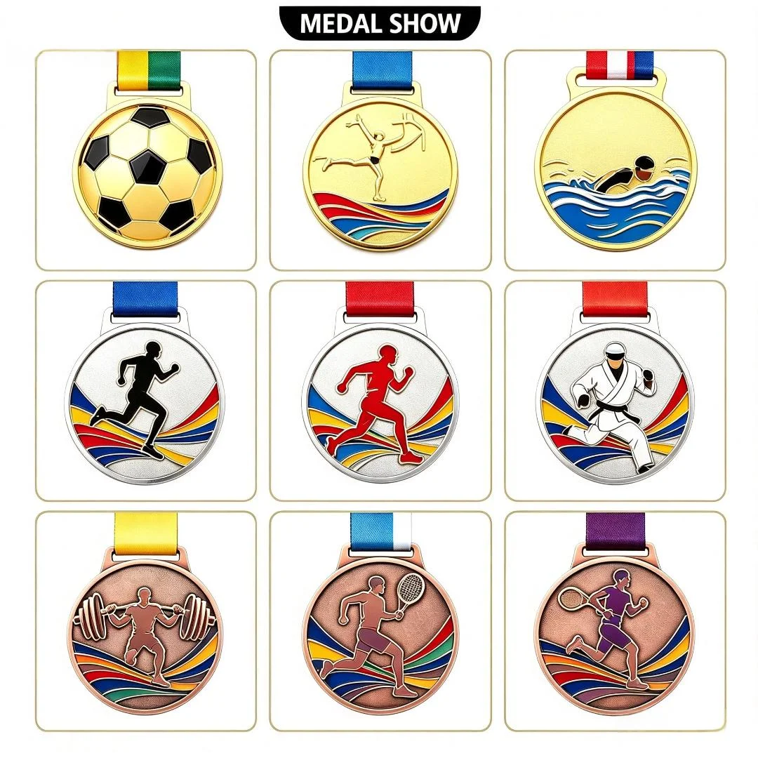 Custom Metal Sport Medals Personalized Logo Award Medallion With Custom Shape Plating Color And Ribbon Durable Competition Medal