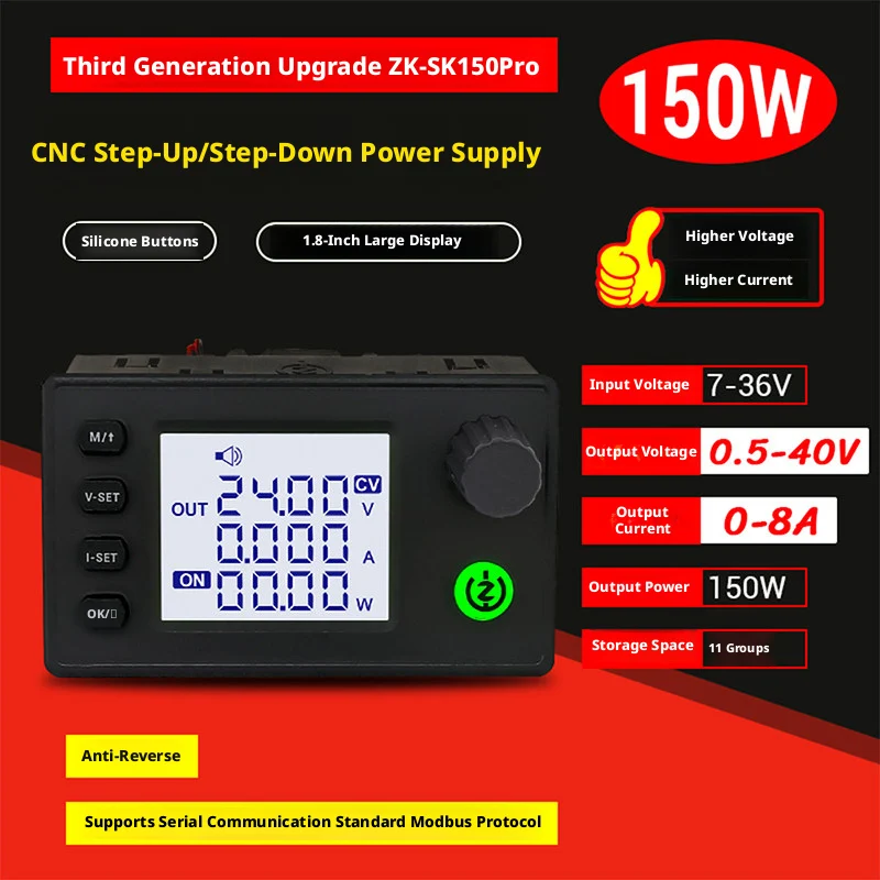 Smart Digital Bench Power Supply with Silicone Keypad: 150W Max, CV/CC Mode, OVP/OCP Protection, 11 Memory Groups