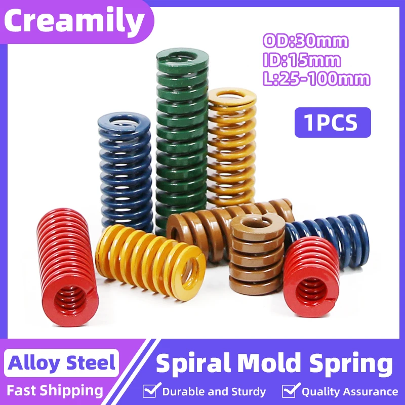 

Creamily 1PCS Die Compression Spring Spiral Stamping Alloy Steel Rectangular Spring Outer Diameter=30mm ID=15mm L=25-100mm