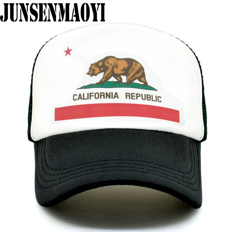 California Trucker Cap Men Women Bear California Republic Flag Cap Funny Hip Hop Hat Cap Cool Summer Mesh Cap Adult Kids Kid