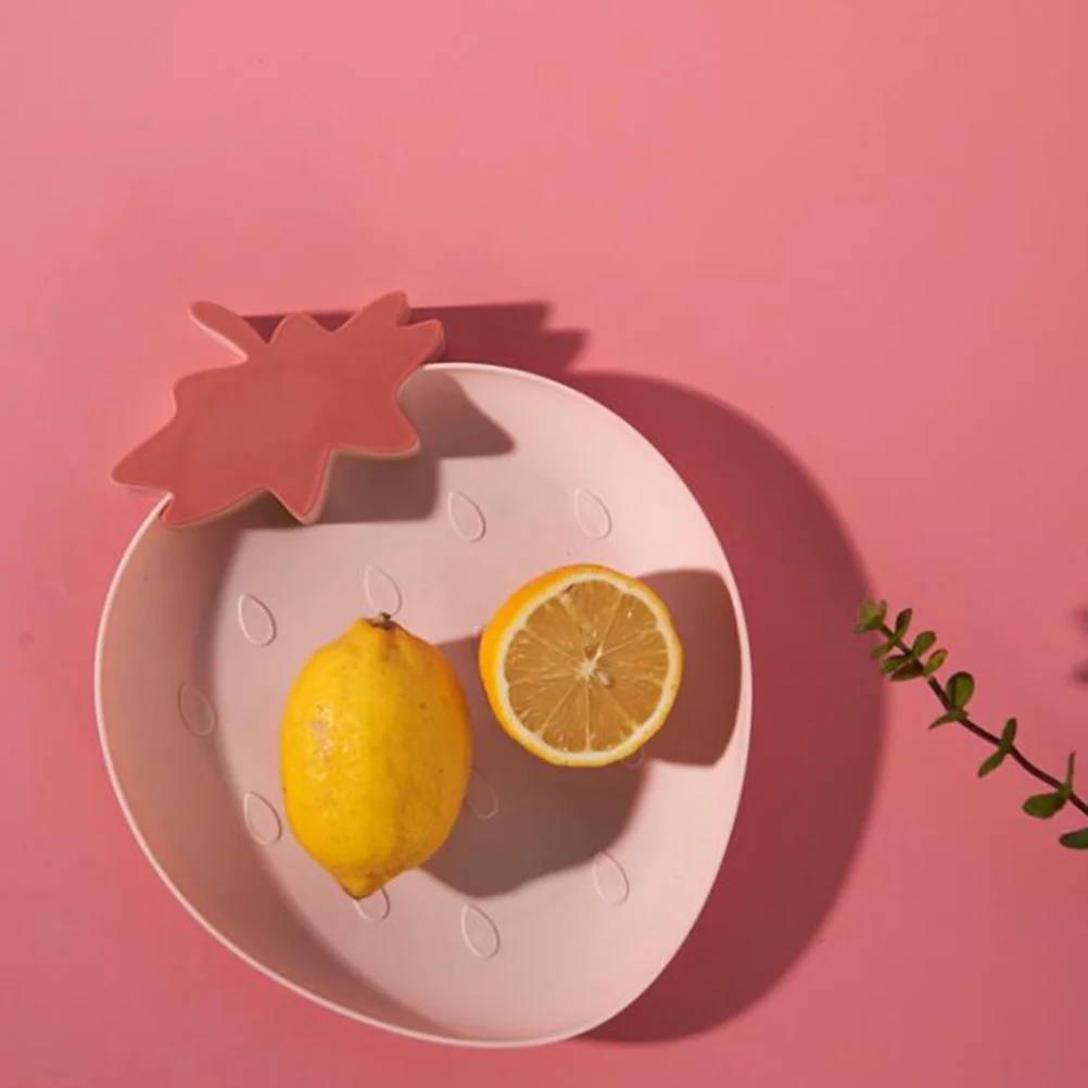 

2Pcs Plastic Candy Plate Strawberry Shape Snack Dish Fruit Dry Food Container Household Serving Plate Red Pink