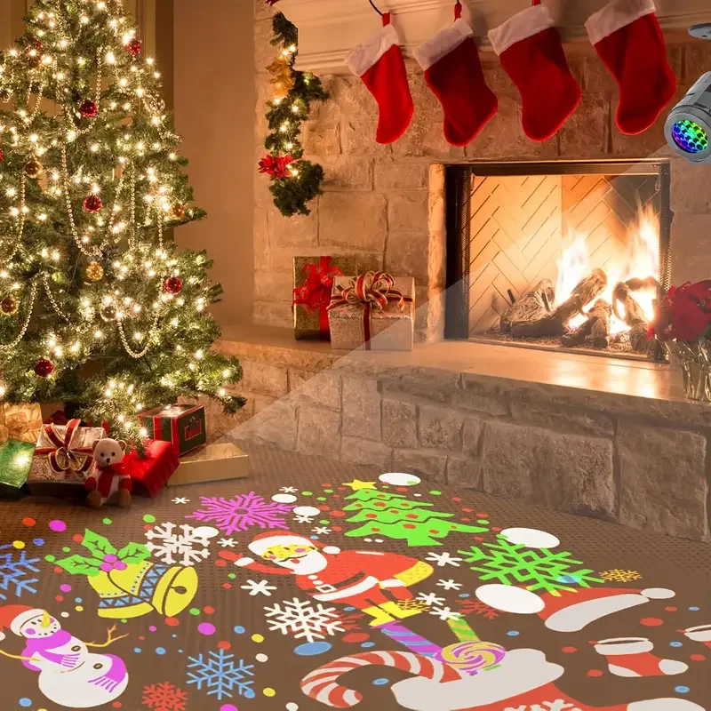 Proyector de Navidad de 16 patrones, proyector de copo de nieve con alimentación USB, lámpara novedosa, lámpara LED giratoria para escenario para dormitorio, fiesta, decoración navideña
