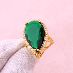 Water Drop Cubic Zircon Jewelry Rings for Women Gold Plated Copper Adjustable Size Middle East Wedding Jewelry Couple Rings