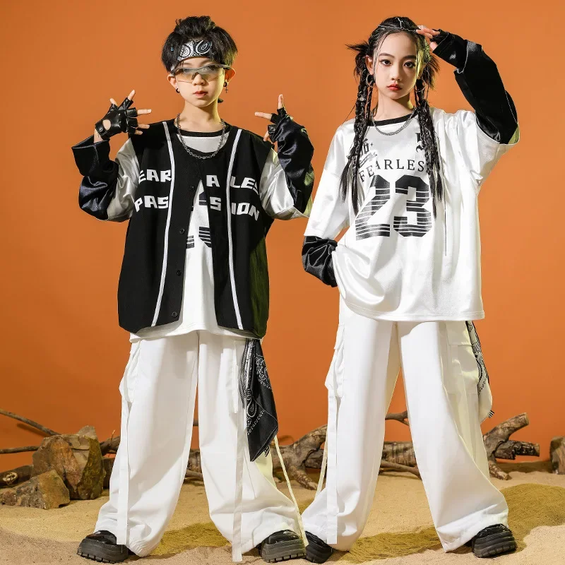 

Boys K-pop Street Dance Solid Vest Sweatshirt Baggy Black Cargo Pants Girls Hip Hop Clothes Sets Children Kids Jazz Streetwear