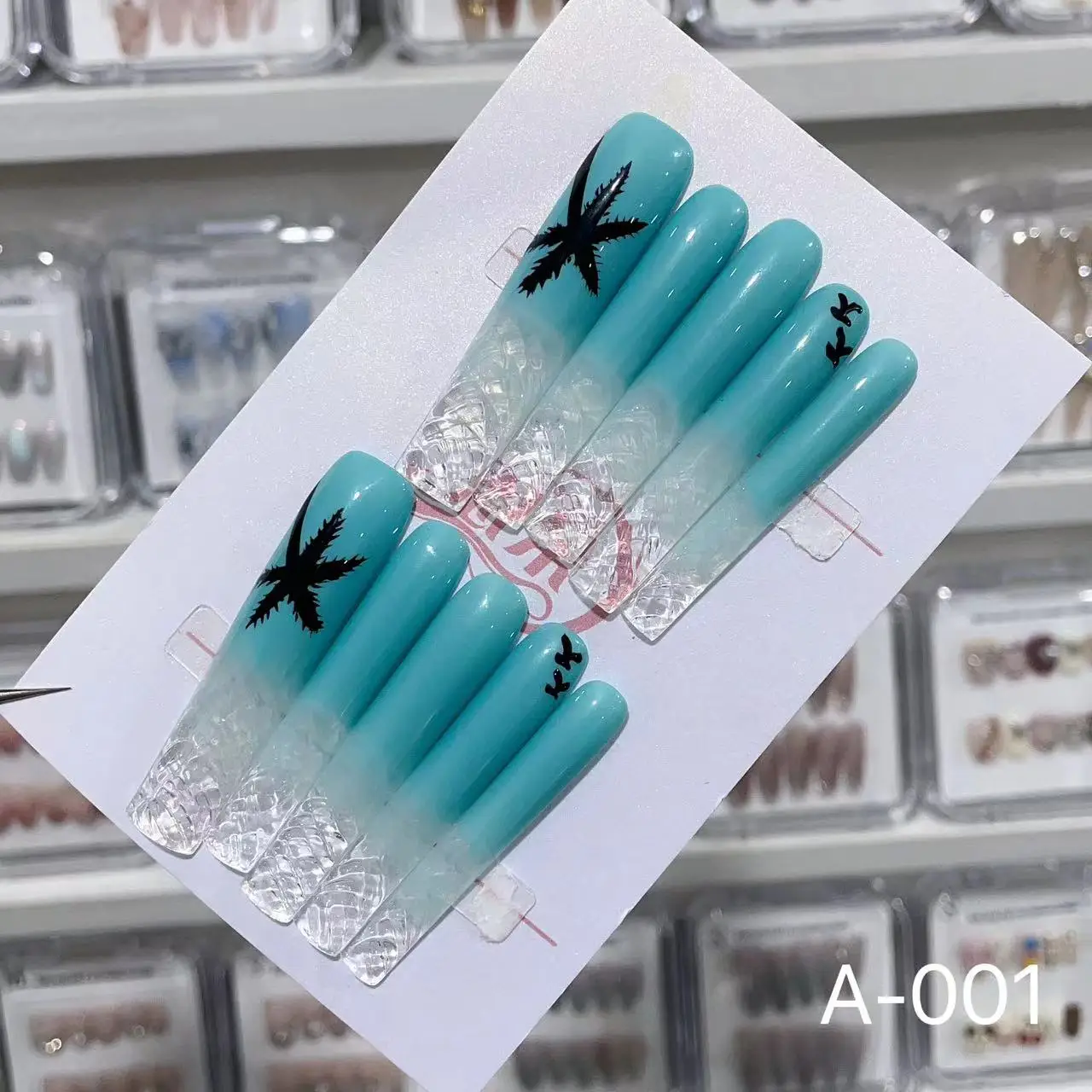 Emmabeauty Salted Ice West Coast Palm American Art Handmade Press On Nails,Reusable High-Quality Luxury Extended Edition.UA001