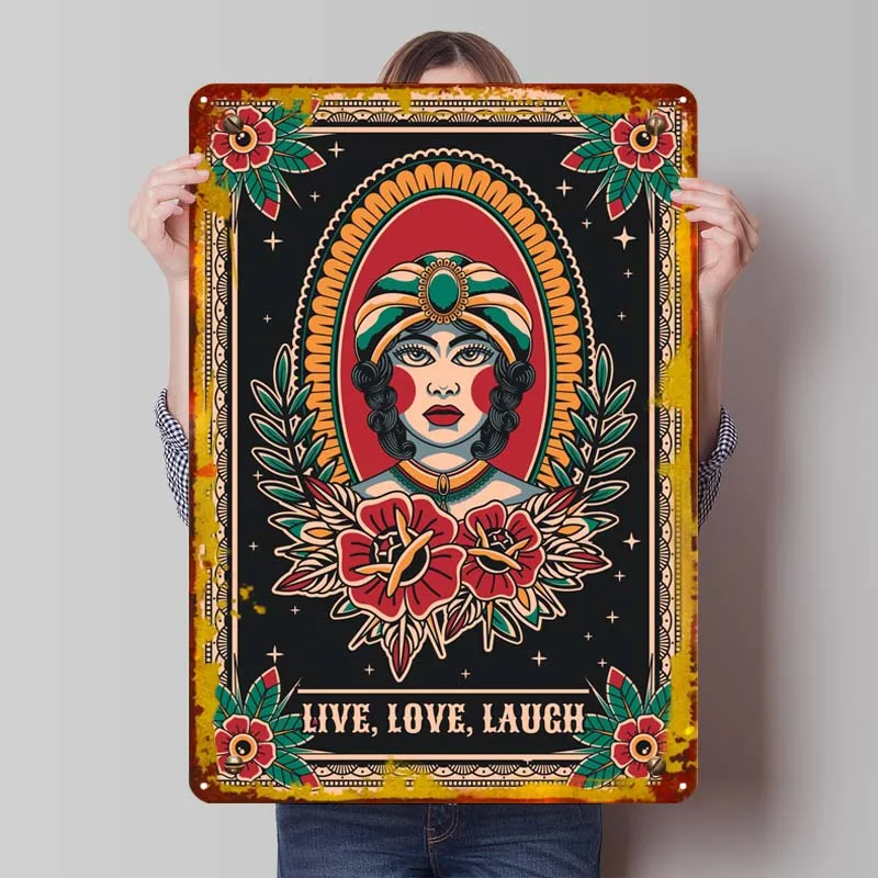 Fortune Teller Vintage Tattoo Art Vintage Metal Poster Decorations for Home Decor Items Home Interior Decoration Living Room