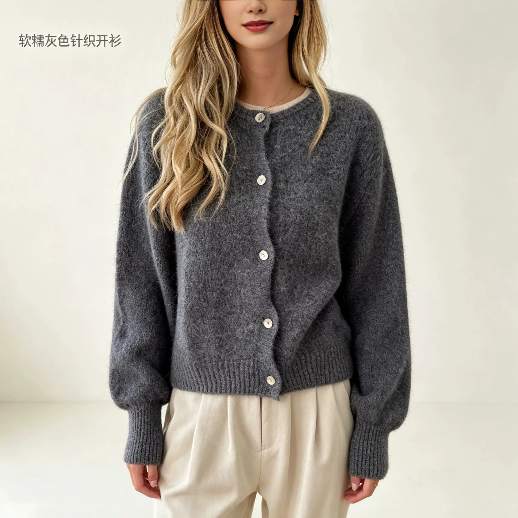 Autumn Women's New Knit Cardigan Long Sleeve O-Neck Button Up Loose Fit Soft Mohair Blend Spring Autumn Fashion Sweaters