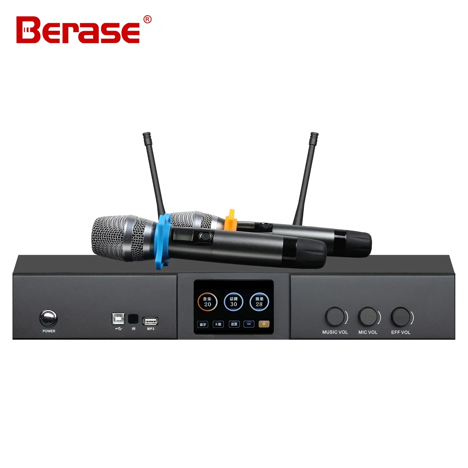 Berase KS-600 Karaoke eindversterker 2 draadloze microfoons Processor Afstandsbediening eindversterker met Bluetooth