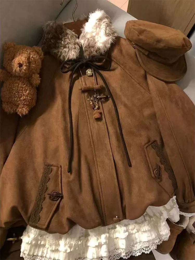 

Винтажная женская утепленная куртка-пуховик с меховым воротником, из оленьей кожи, теплая зимняя верхняя одежда