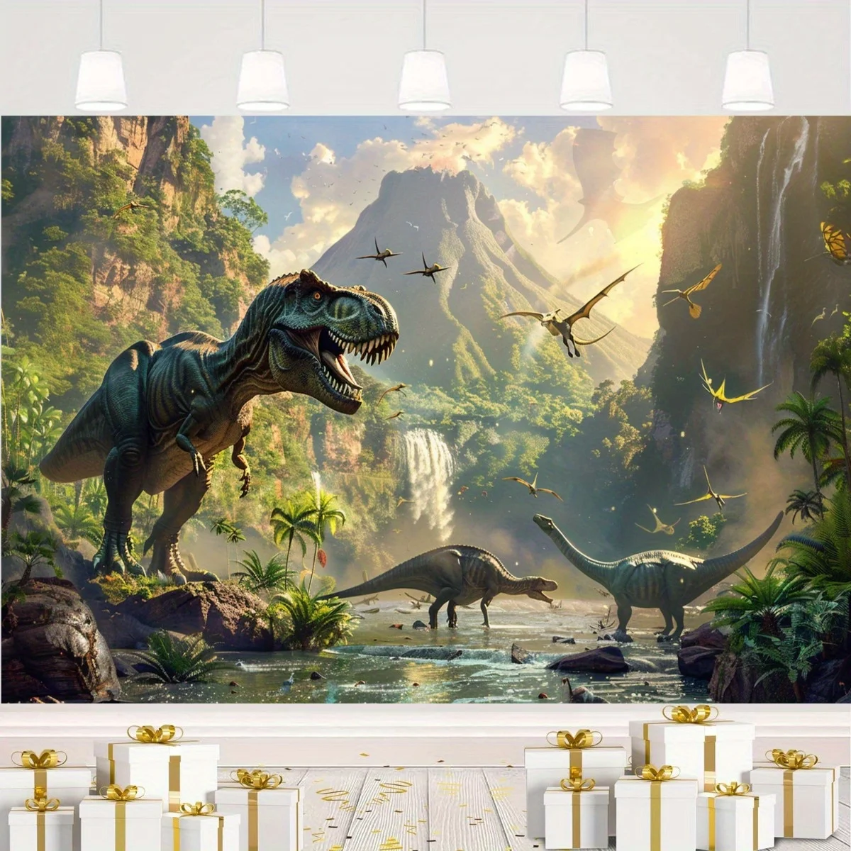 Jurassic Dinosaur World Banner, Wall Hanging for Bedroom & Living Room, Fun Home Office Decor, Perfect Photography Backdrop