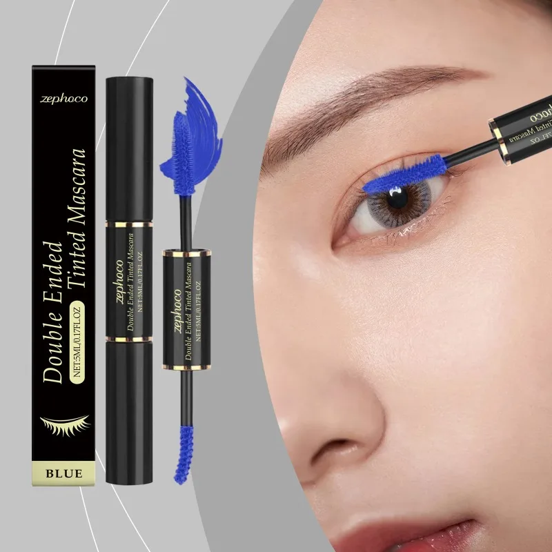 ماسكارا زرقاء برأسين، تجعيد طويل الأمد، غير متكتل لمستحضرات التجميل اليومية للحفلات