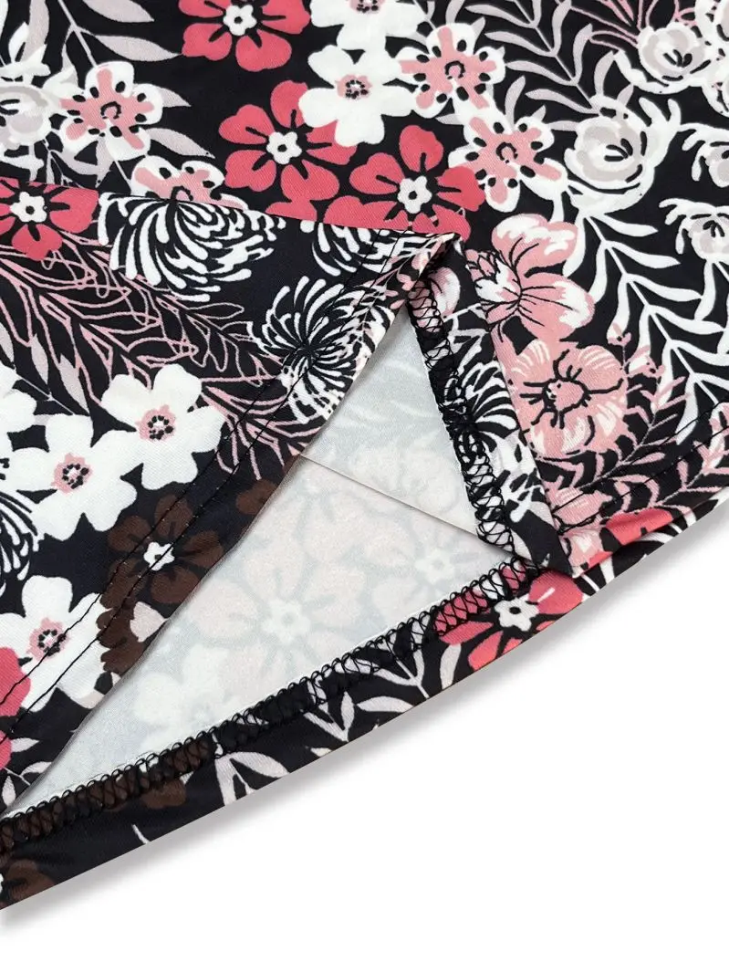 Fashionable Floral Dress Temperament round Neck Short Sleeve Loose Fit Women's Casual Dresses