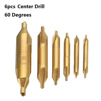 6Pcs 60 Degree Gold Fully Ground Helical Groove Cobalt CO High Speed Steel Titanium Coated Center Spot Drill Bit Set 1-5mm