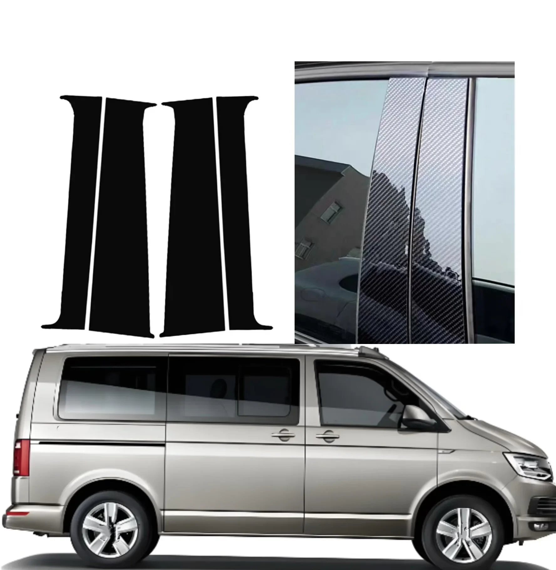 Complete 4PCS High Gloss Black B & C Pillar Cover Set For VW T5 T6 2008-2021 Full Protective Exterior Upgrade Kit