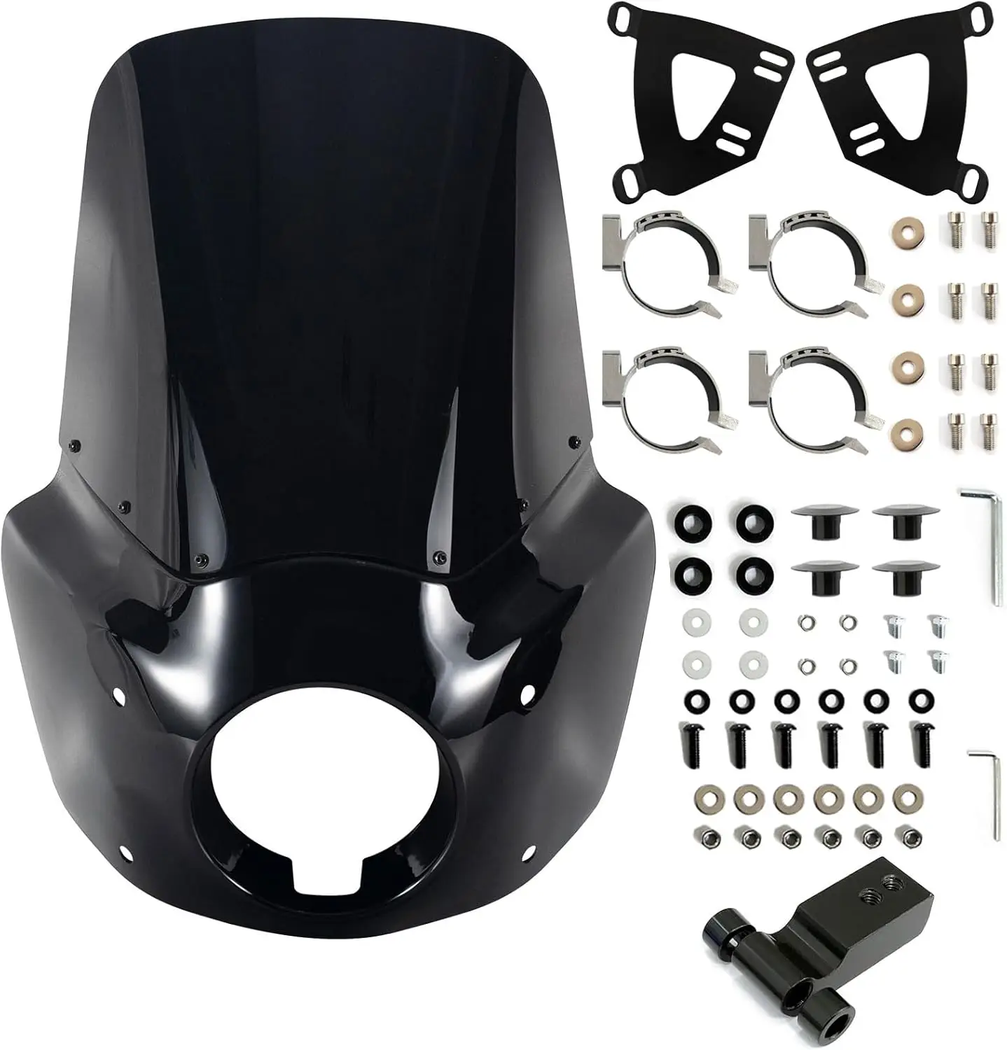 

Обтекатель фар мотоцикла 5,75 дюйма с лобовым стеклом 15 дюймов темного дыма и монтажным комплектом 48-58 мм, блок расширения фар Fo