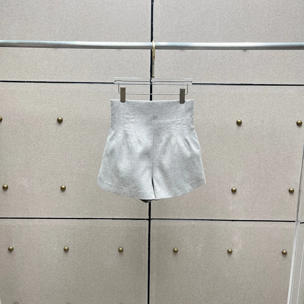 Wool-Blend Women's Shorts Y2K-Inspired Back Zipper High-Waisted Slim-Fit Elegant Commuter Shorts 2025 Fall New Arrival