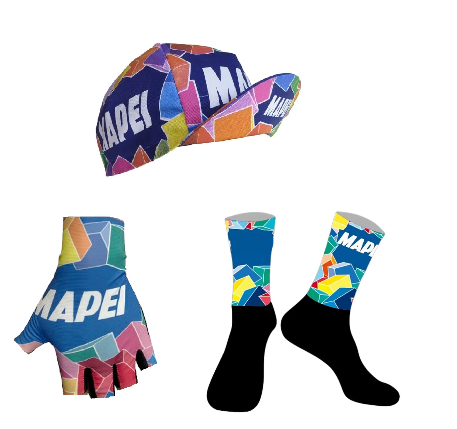 MAPEIful Team One Pair Half Finger Cycling Gloves + ONE PAIR CYCLING SOCKS+ Polyester Caps