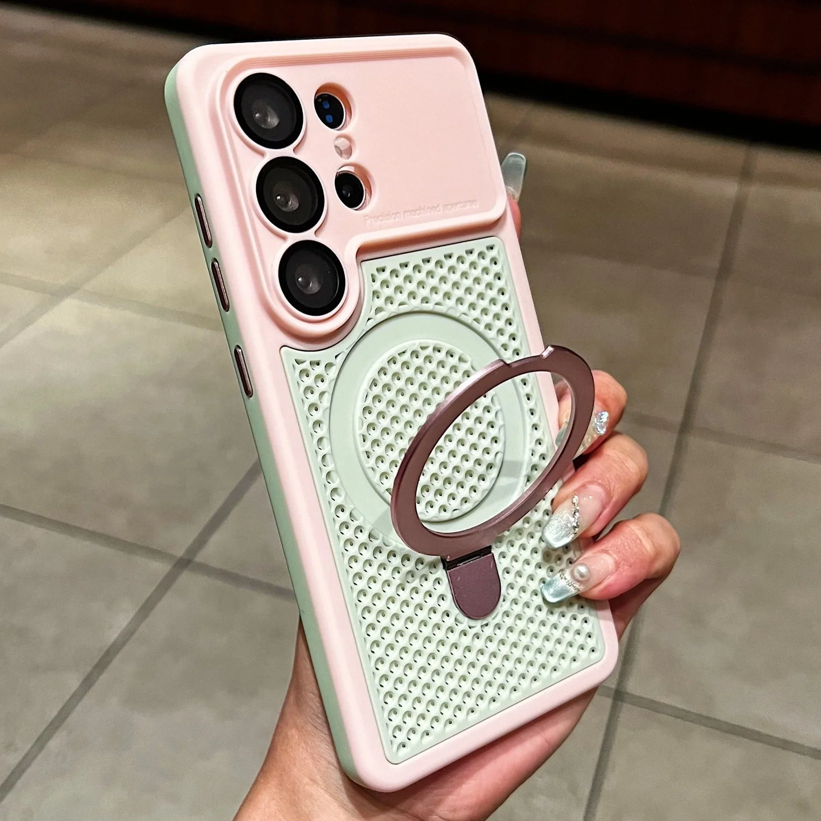 Color Collision Honeycomb Heat Dissipation Cover For Samsung Galaxy S26 Ultra Magnetic Holder Case For Samsung S25 Ultra Shell