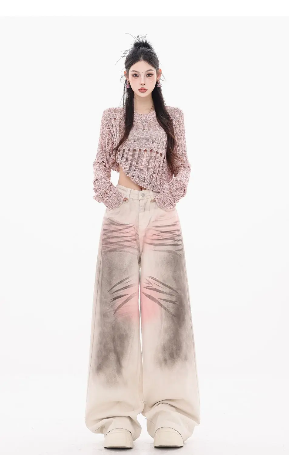 

American Style Ink-Washed Jeans For Women'S Spring And Summer New Loose Wide-Leg Pants