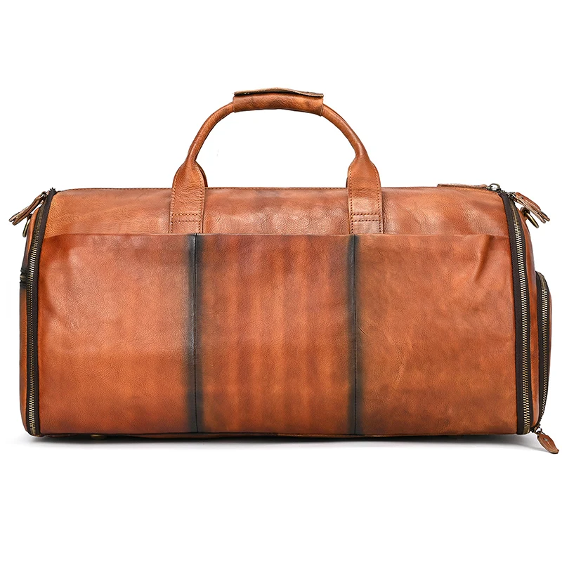Soft Cowskin Leather Travel Duffle Bag Men Women Weekender Shoulder Hand Luggage Suit Carry-On Fashionable Male Weekender Bag
