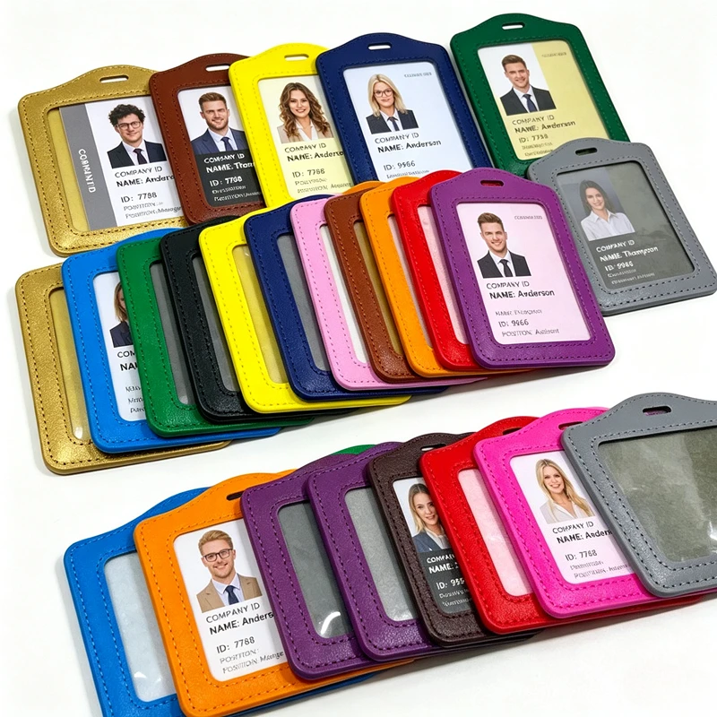 5Pcs/Set PU Leather Exhibition ID Tag Pass Work Card Cover Sleeve Working Permit Case Badge Holder Credit Card Protector Case