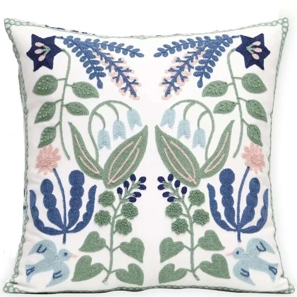 

Exquisite Embroidery Floral Swallow Cushion Cover Skin-friendly Soft Sofa Pillowcase Square Throw Pillow Cover Bed Room