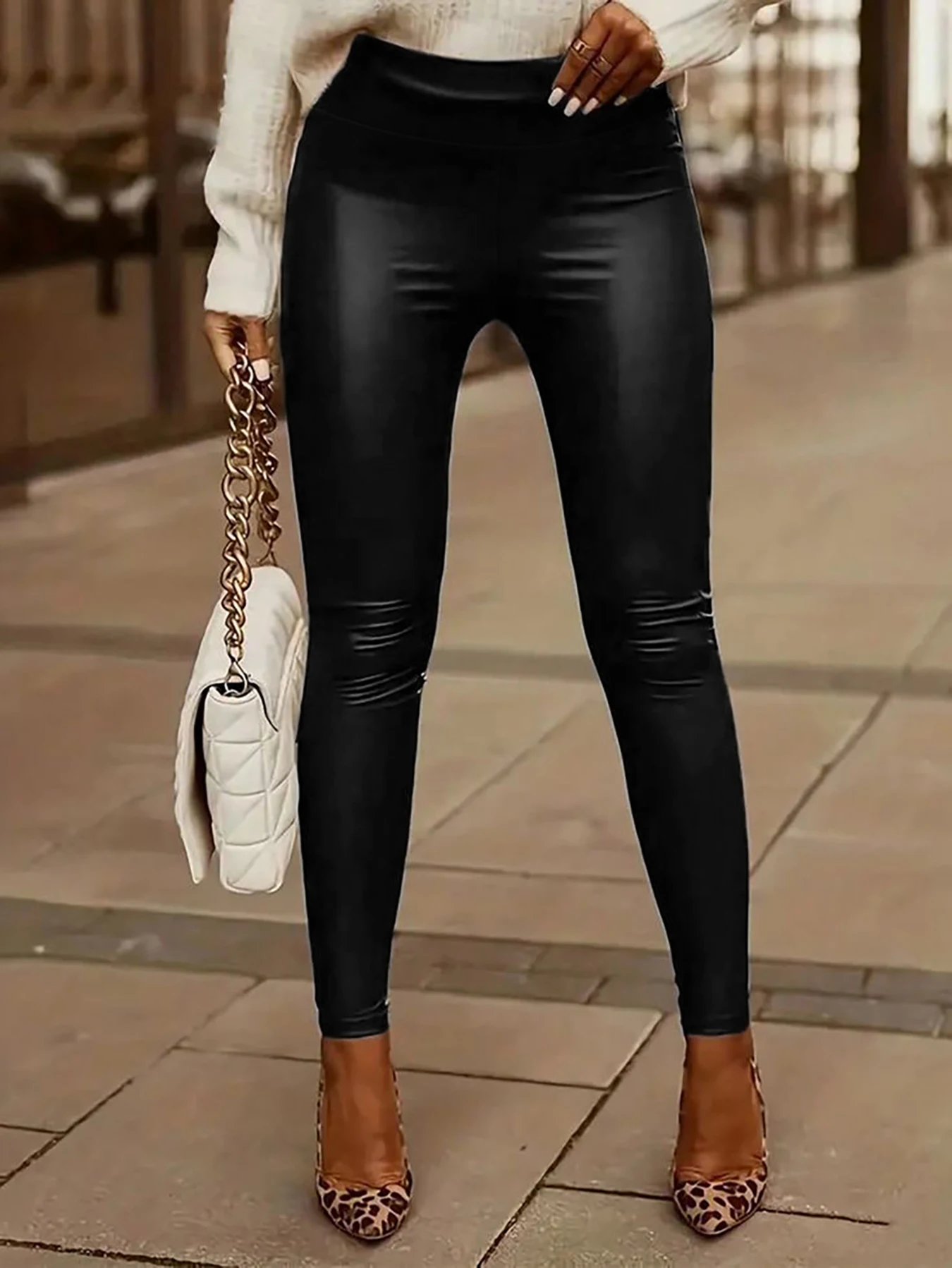 Calças justas pretas para mulheres, renda com costura lateral, calças de emagrecimento de cintura alta abraçando a quadril, calças elásticas 780