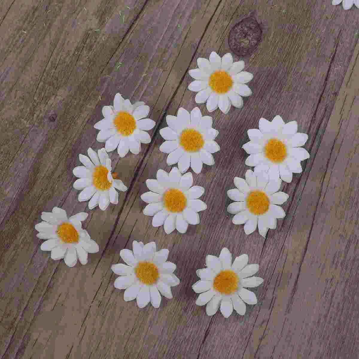 100 Pcs Daisy Party Decorations Mini Flower Bouquet Head White Gerbera for Wedding Bride Plant