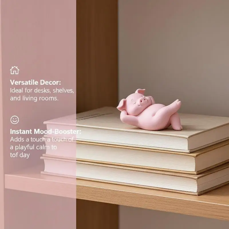 Cute Reclining Lazy Pink Pig Figurine 3D Print Mini Relax Piggy Statue Kawaii Desktop Ornament Home Bedroom BookShelf Decor Gif