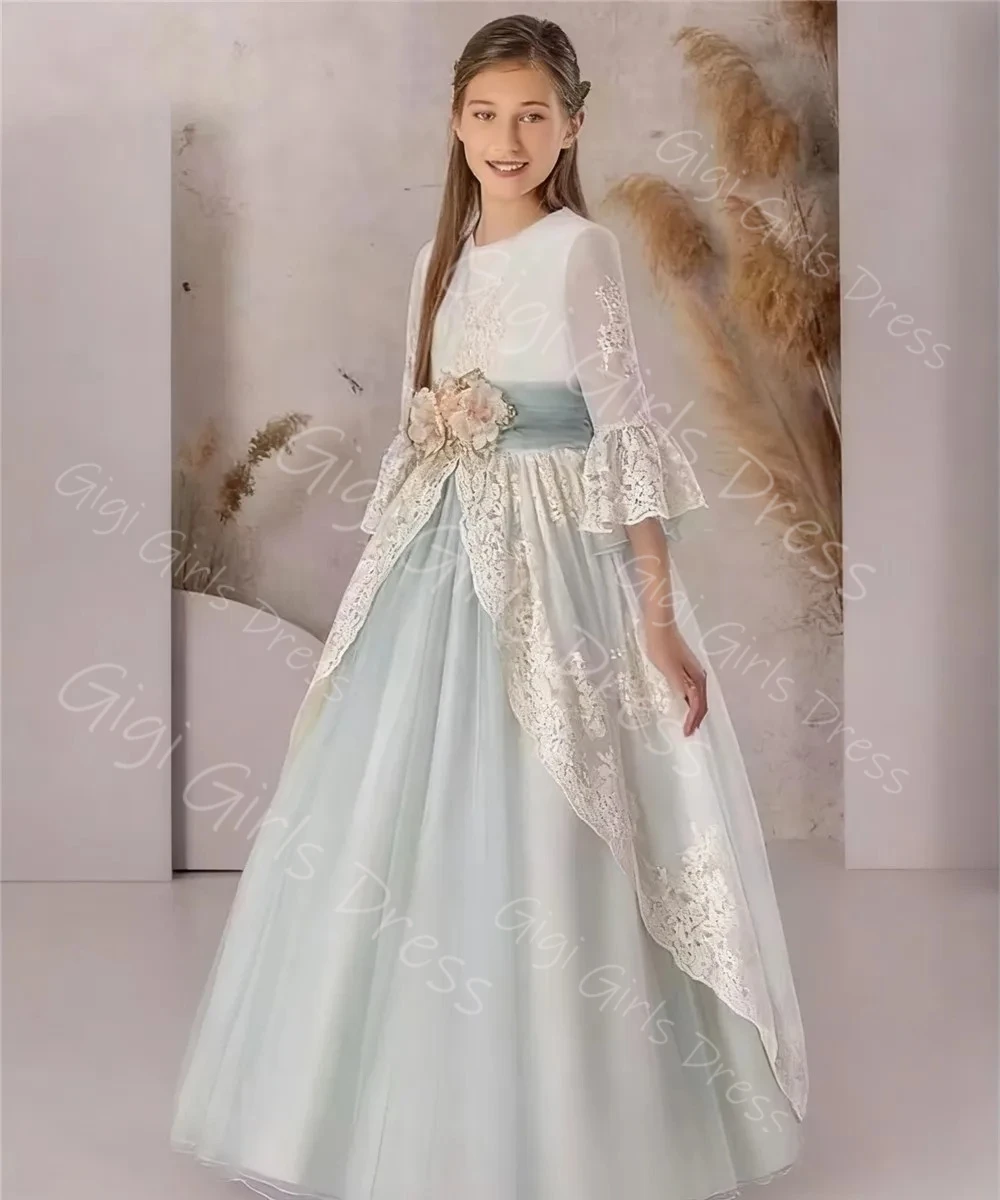 

Изящное кружевное платье принцессы с цветочным узором для девочек от 2 до 14 лет, детское платье с 3D цветочным поясом и 3D цветочным узором, платье для свадебной вечеринки, платье для первого причастия на заказ