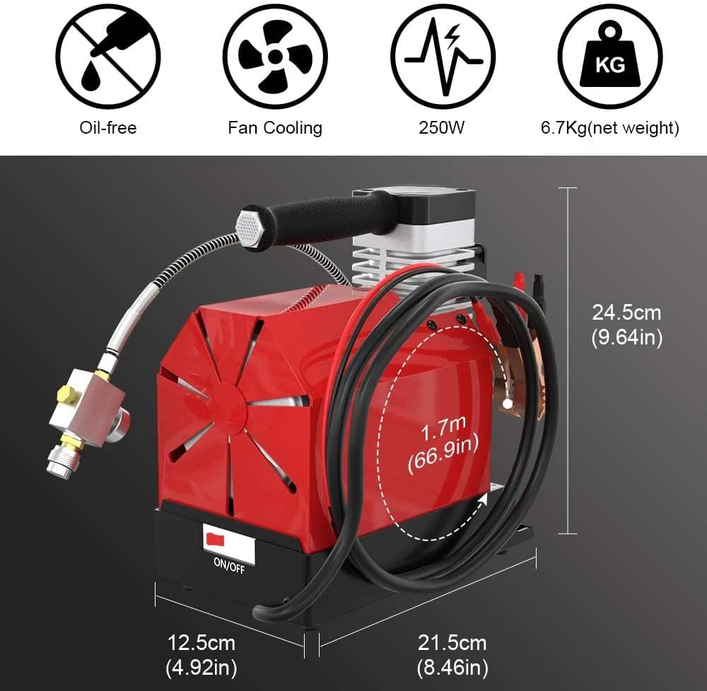 CS2 Portable PCP Air Compressor, 4500Psi/30Mpa, Oil-Free