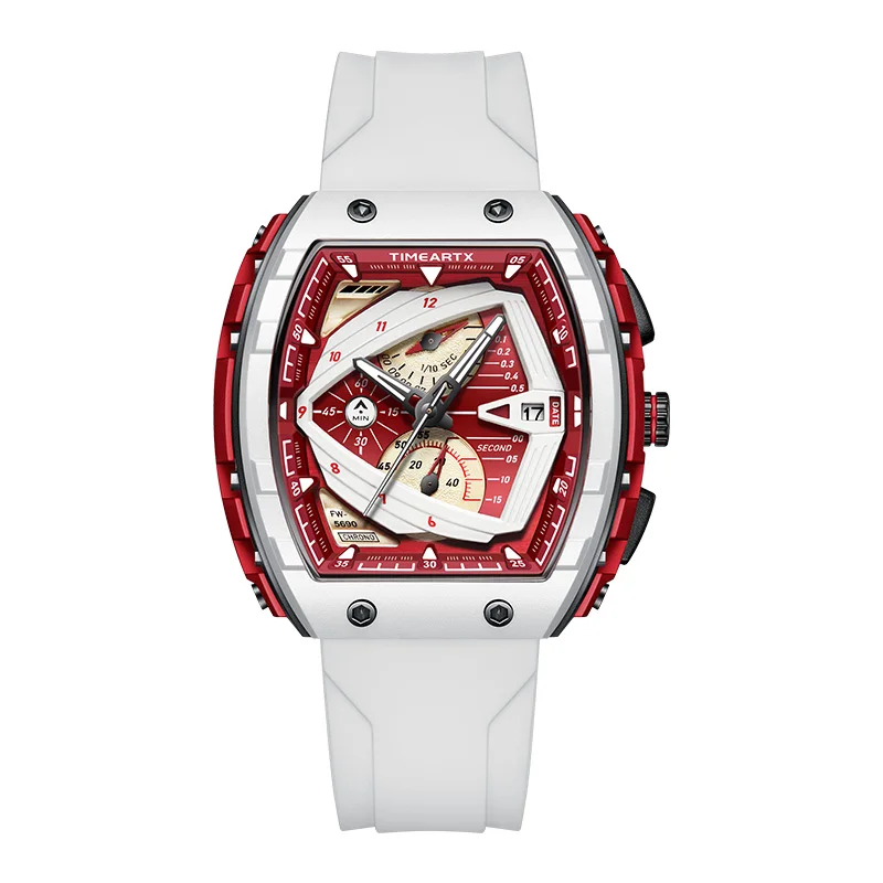 

Timeartx 5690, модный повседневный силиконовый ремешок, спортивные светящиеся автоматические часы Tonneau с большим циферблатом, мужские кварцевые часы с хронографом