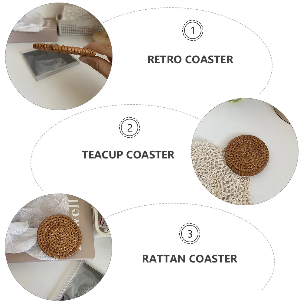 

2pcs Rattan Woven Coaster Retro Braided Teacup Mat Lightweight Home Coasters For Kitchen Dining Patio Drink Cups Glasses