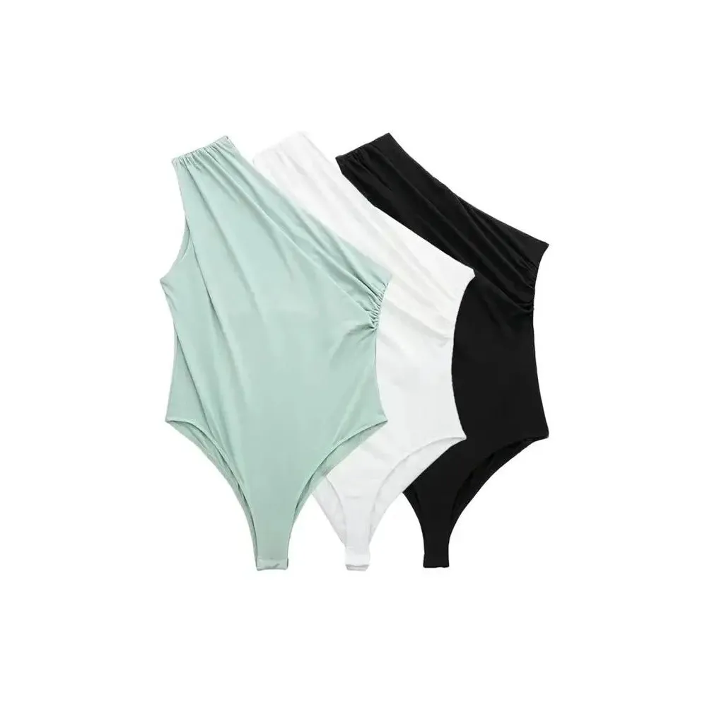 

TRZAWomen's Ruched Asymmetric One oulder Bodysuits Low Waist Wide Leg ort Pants Cotton Blend Comfortable Fit Body Suit