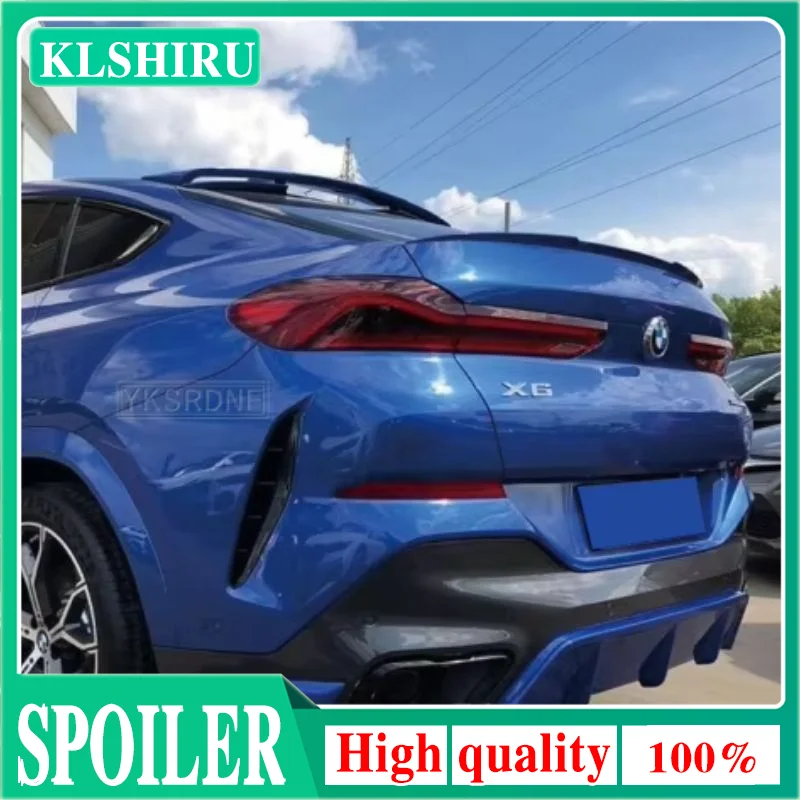 KLSHIRU For BMW X6 G06 & F96 (X6M) High Gloss Finish Carbon Fiber Rear Trunk Spoiler 2019 2020 2021