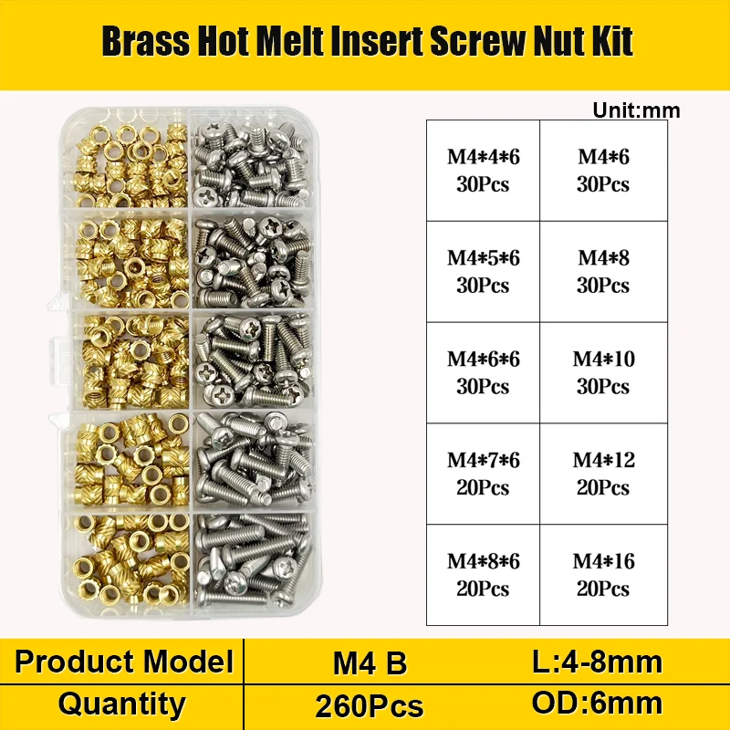 M1,4 M1,6 M2 M3 M4 M5 Messing Hot Melt Einsatz Rändelmutter und Edelstahl Schraubensatz Einsatzmutter Gewinde gerändelte Einbettungsmutter – Detail 9