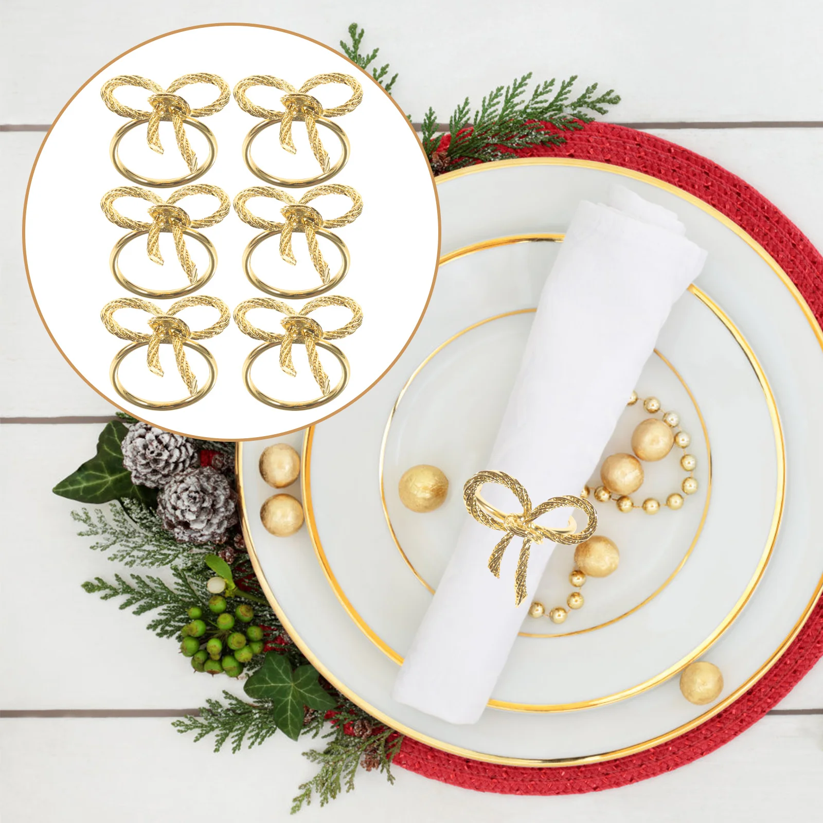 

6Pcs Bowknot Napkin Rings Rose Gold Decorative Dining Table Napkin Holders for Holiday Party Wedding Dinner Decoration