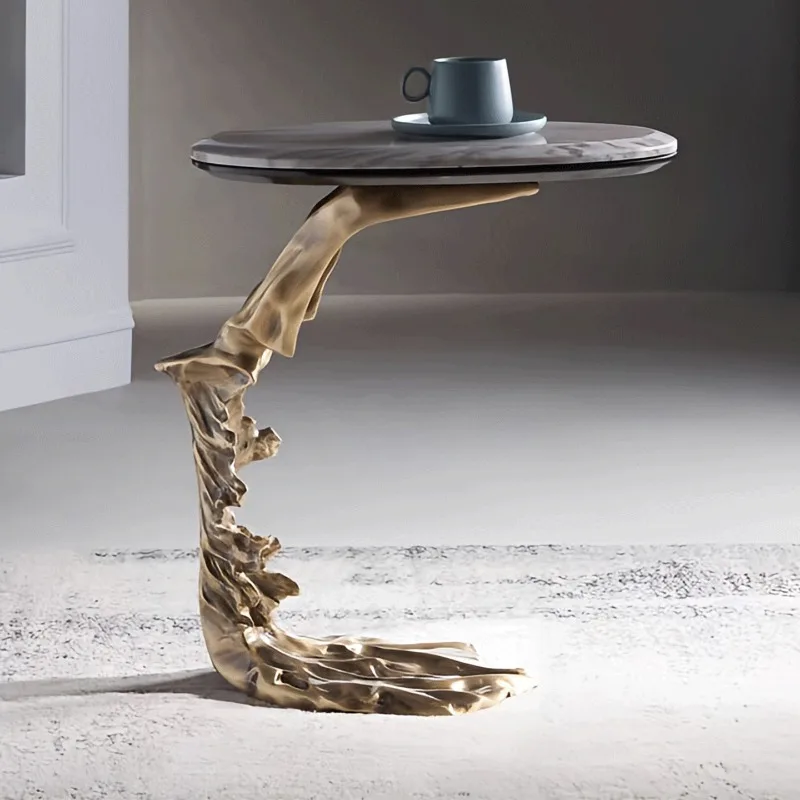 Sofa side table designer mansion living room home artistic sense pure copper edge table movable corner table