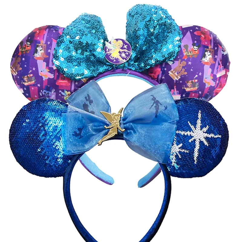 

Disney Tinker Bell Mickey Mouse Headband Cartoon Ears Sequin Bow Metal Emblem Adults/Children Purple Disneyland Kids Gift