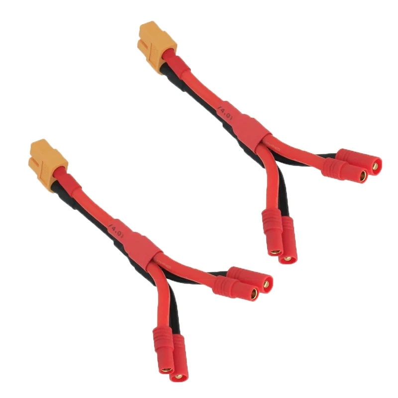 1/2 Pcs  2 HXT 3.5mm Plug to 1 XT60 Female Connector Parallel Wire Charge Cable 12awg 10cm for RC Charger Motor ESC