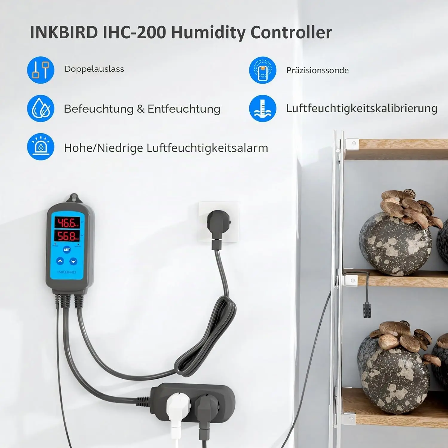 INKBIRD PreDigital Humidity Controller Dual Outlet Pre-Wired Humidistat for Home Brewing Breeding Support Humidifier Dehumidifie
