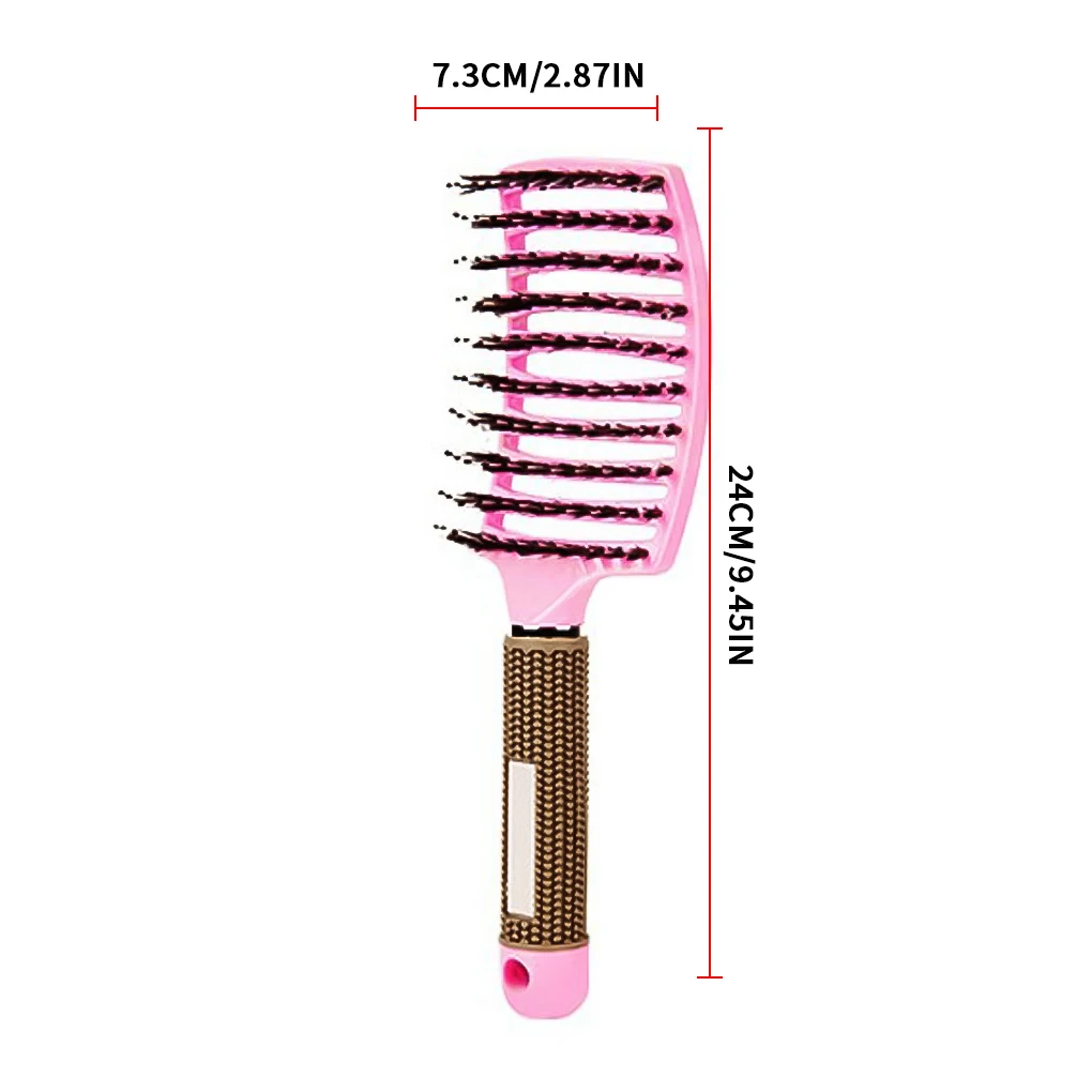 Hair Brush Nylon Bristle Scalp Massage Detangle Hairdressing Tool Home Hair Drying Salon, Pink