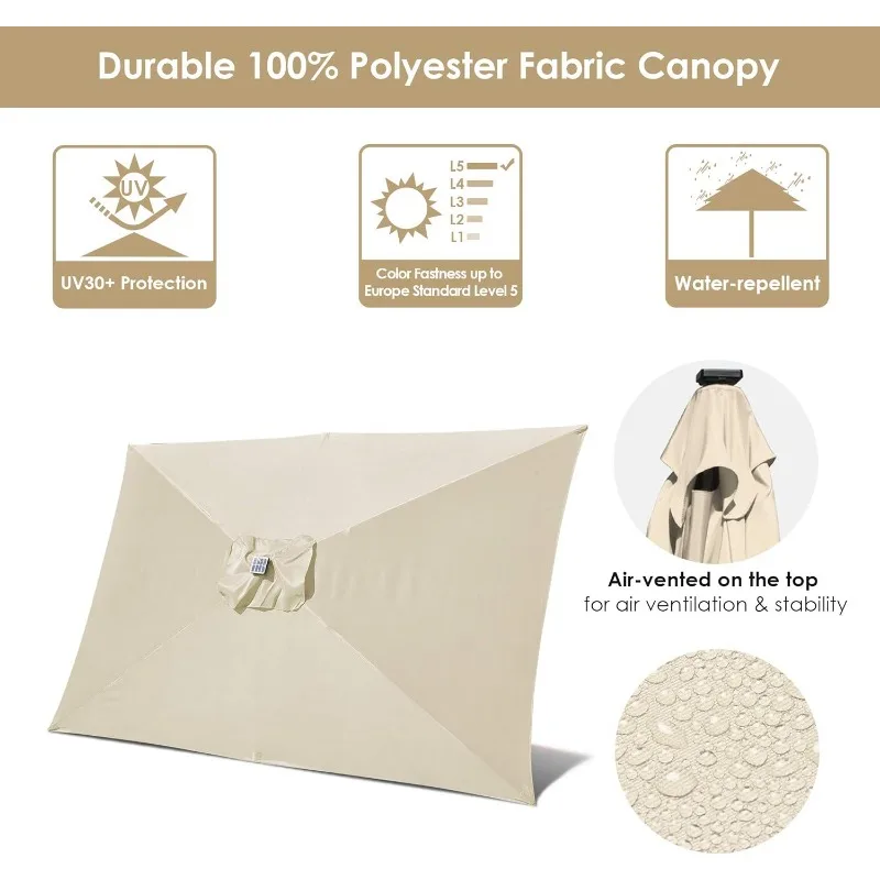 Yescom 10x6.5ft في الهواء الطلق مستطيل تعمل بالطاقة الشمسية LED مظلة فناء مضاءة مع كرنك إمالة لطاولة السوق شاطئ بركة