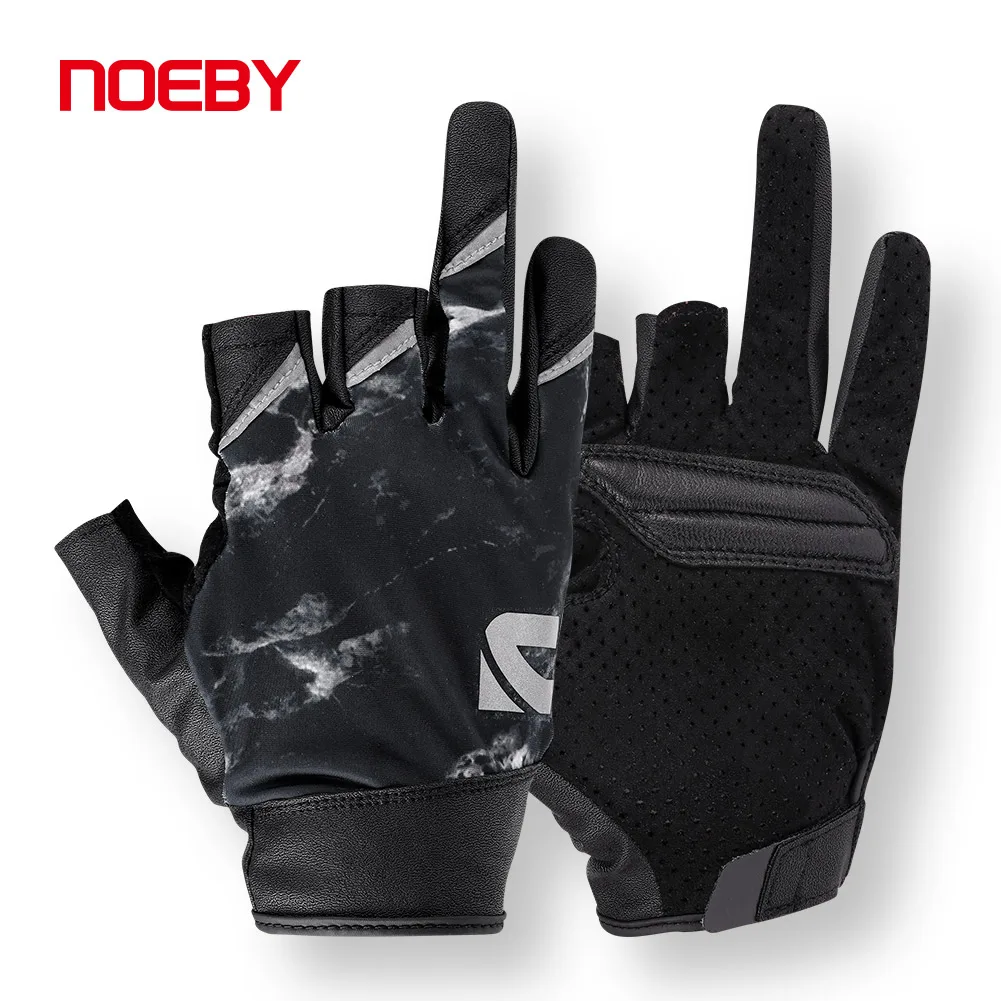 Noeby 3 Half-Finger Fishing Gloves Anti-Slip Glove UPF50+ Breathable Antiskid for Hiking Biking Kayaking Fishing Tackle Gloves