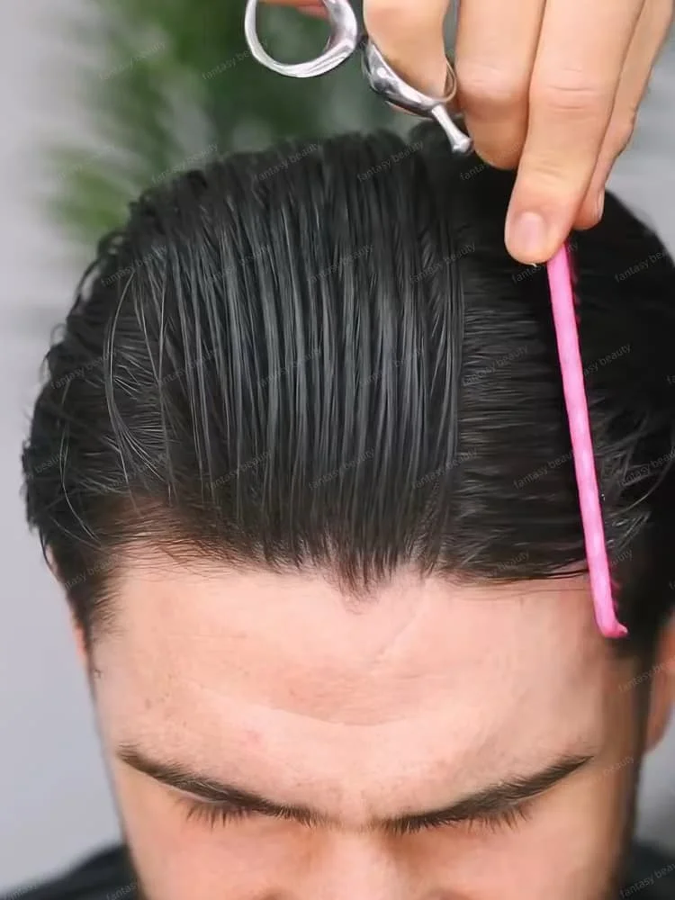 

110%-130% density 0.1-0.12mm Injection Thin Skin Male Wig Remy Human Hair natural hair wig 100 for men male human hair wig