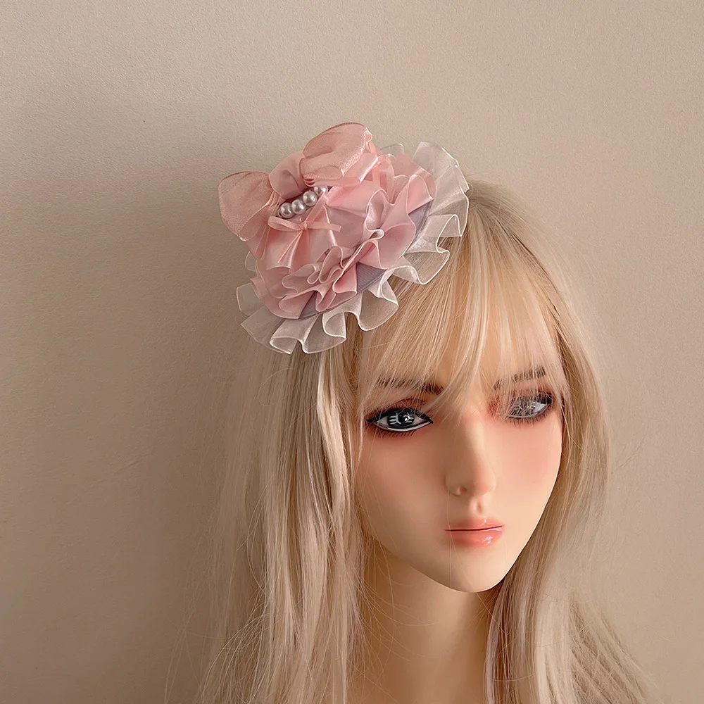 

Top Hat Lolita Gothic Headgear Pearl Lace Plaid Bow Headgear Lolita Birthday Hat