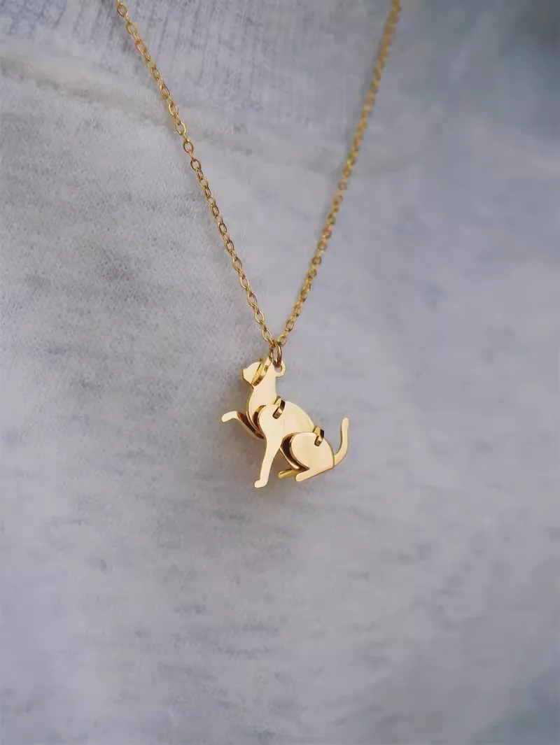 Peri\'sbox 2024 New Fashion Building Block Cats Dogs Pendant Necklace for Women 316L Stainless Steel Clavicle Chain Daily Jewelry