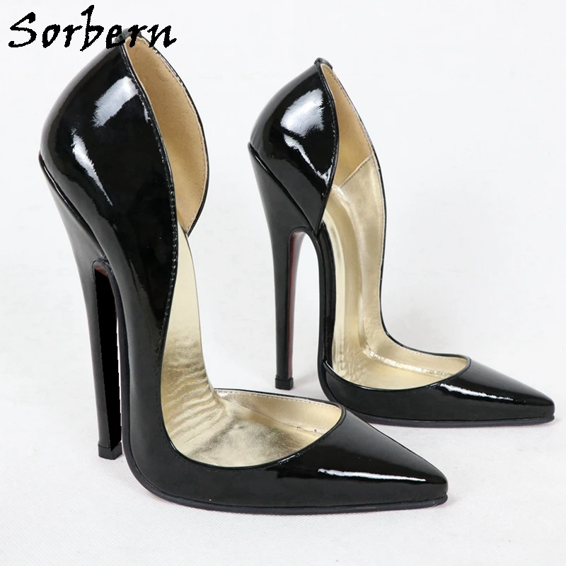 Sorbern Low Cut Genuine Leather Women Pump Shoes 16Cm High Heel Pointed Toe D\'Orsay Slip On Shoes Stilettos Transgirls Heels