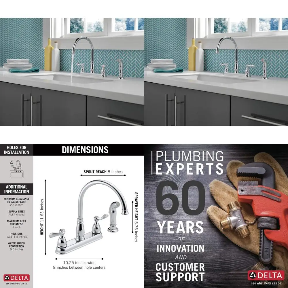 

Традиционный кухонный смеситель с 4 отверстиями, боковым распылителем, двумя ручками, хромированная отделка