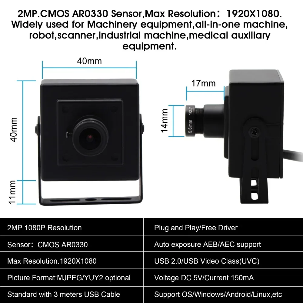 

ELP 1080P 30 кадров в секунду USB-камера 2MP без искажений H.264 Box камера видеонаблюдения поддержка домашнего наблюдения, 3D-принтер для Android Linux